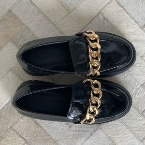 ASOS Design Mai Chunky Chain Loafers in Black Patent